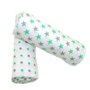 MuslinZ 2 Pack Muslin Swaddles 100x90cm - Mint Star/Spot