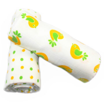 MuslinZ 2 Pack Muslin Swaddles 100x90cm - Yellow Spot/Bird