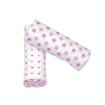 MuslinZ 2 Pack Muslin Swaddles 100x90cm - Violet Star/Spot