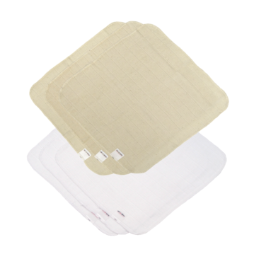 MuslinZ 3 Pack Organic Cotton Muslin Face Cloths 30x30cm - White/Unbleached