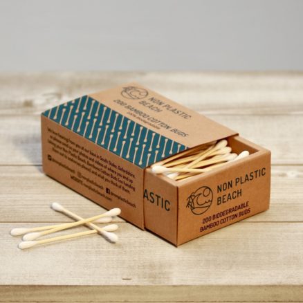 Non Plastic Beach 200 Biodegradable Bamboo Cotton Buds in Cardboard Box