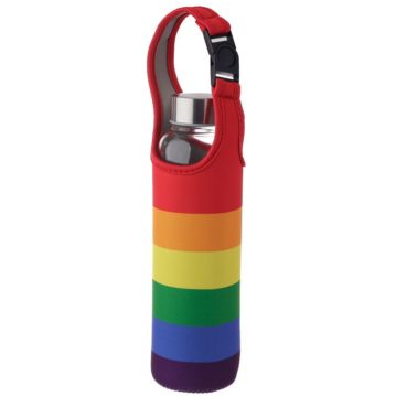 Reusable Glass Water Bottle with Protective Neoprene Sleeve with Strap - Rainbow
