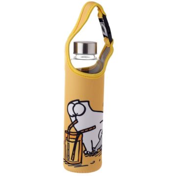 Reusable Glass Water Bottle with Protective Neoprene Sleeve with Strap - Simon's Cat